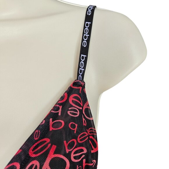 bebe Mesh Cami and Short Lingerie Sleepwear 2 Piece Set, Logo Print, X-Large - Picture 5 of 13